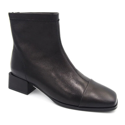 Loretta Vitale W5328B Black Ankle Boots with Cream Stripe & Back Zip