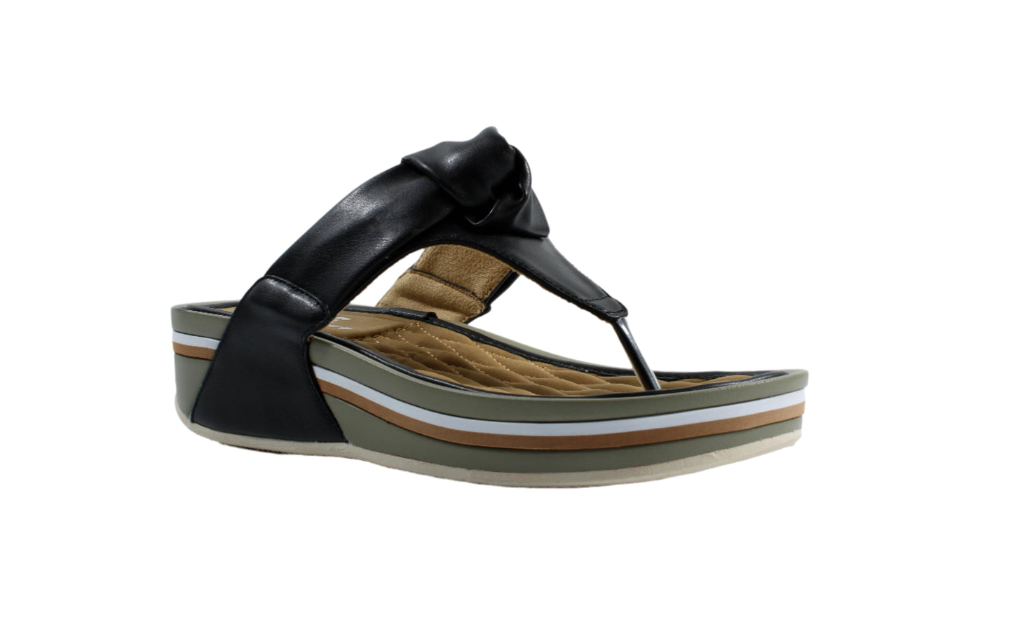 P Comfort WW1660 Black PU Knot Trim Toe Post Mules