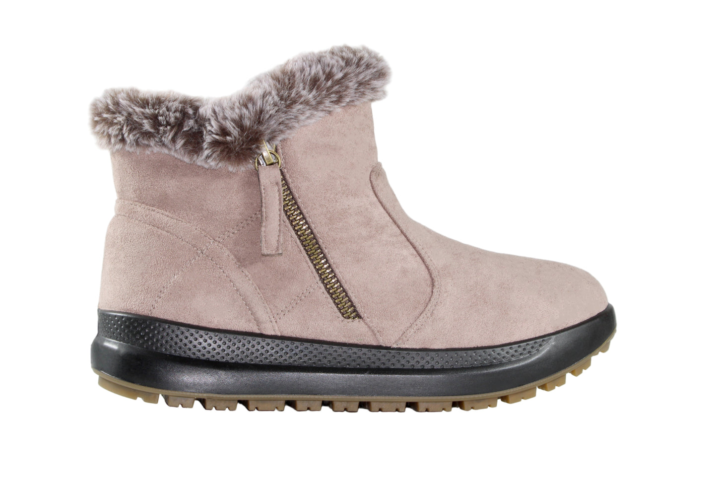 P Comfort WW1670 Taupe Micro Fur Lined Twin Zip Ankle Boots