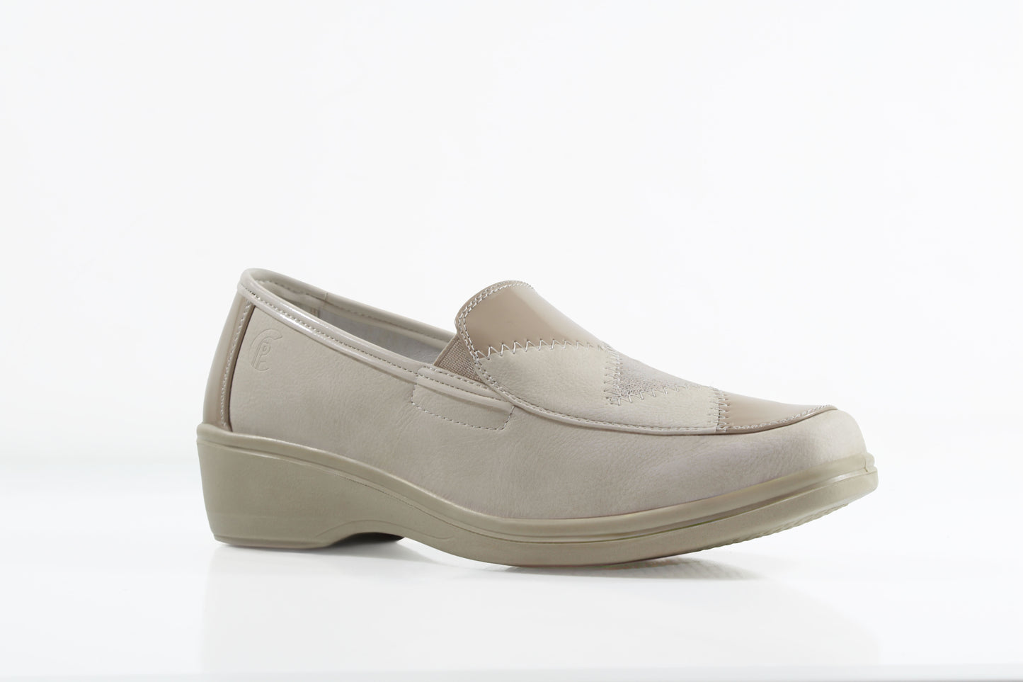 P Comfort WW1694 Beige PU Slip On Wedge Casual Shoes