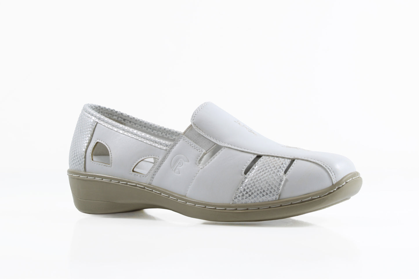 P Comfort WW1700 White Multi PU Scooped Wedge Casual Shoes