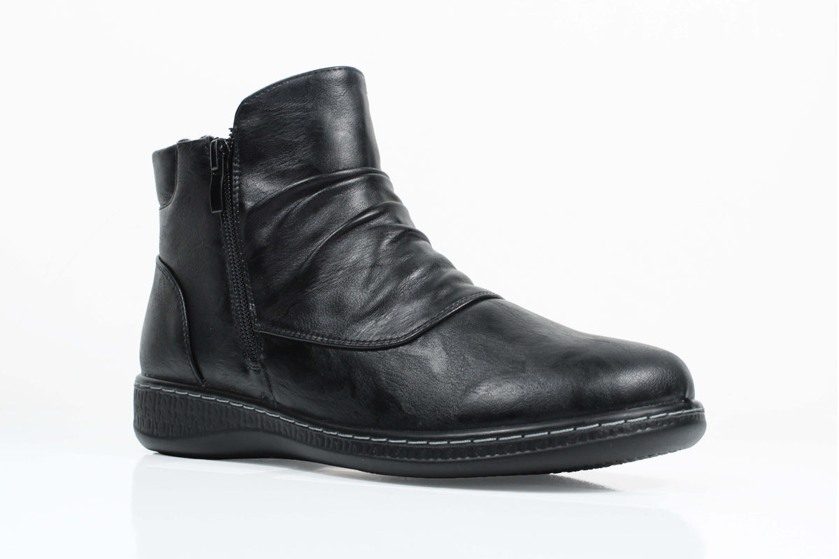 P Comfort WW1704 Black PU Twin Zipped Casual Ankle Boots