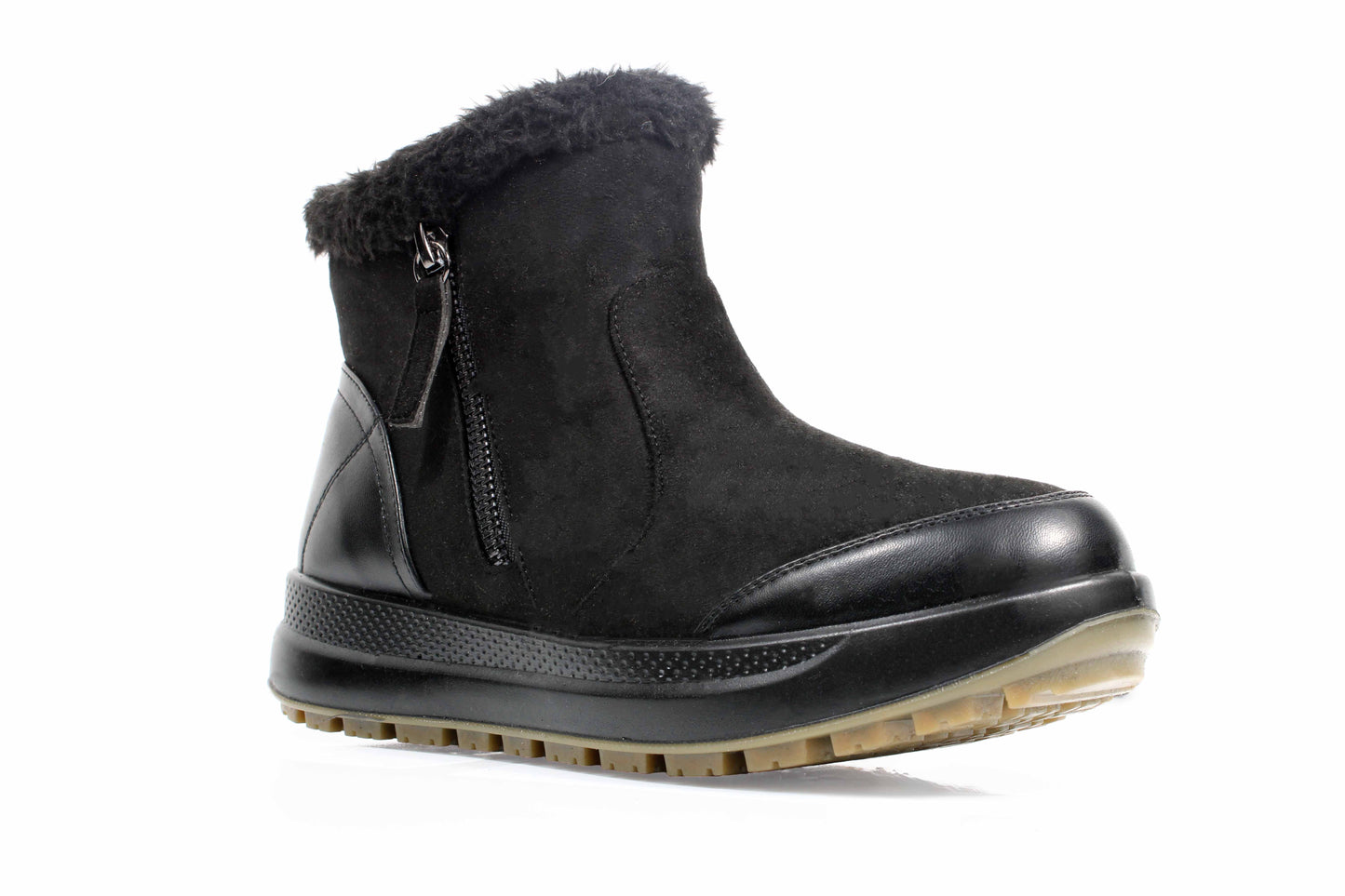 P Comfort WW1706 Black Micro Furlined Twin Zip Ankle Boots
