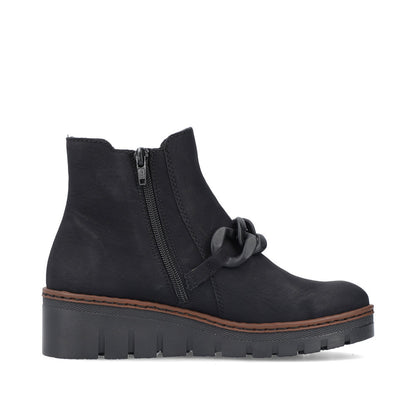 Rieker X9173-01 Black Wedge Chelsea Boots with Chain