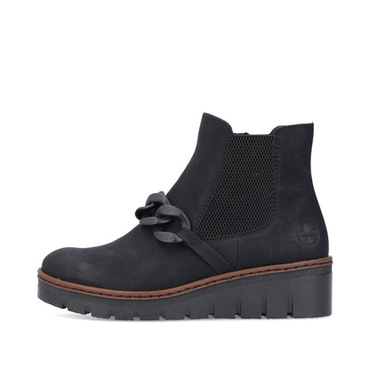Rieker X9173-01 Black Wedge Chelsea Boots with Chain