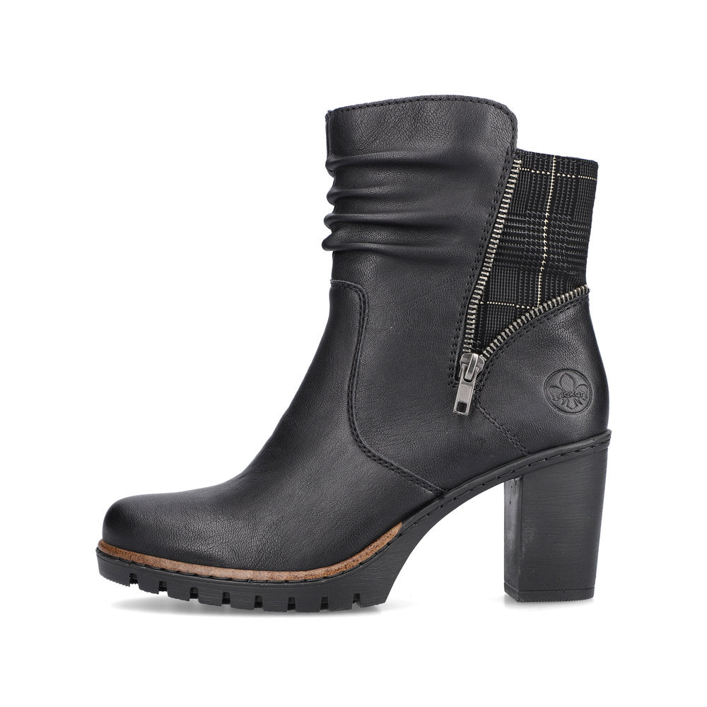 Rieker Y2551-01 Black & Gold Block Heel Boots