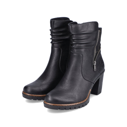 Rieker Y2551-01 Black & Gold Block Heel Boots