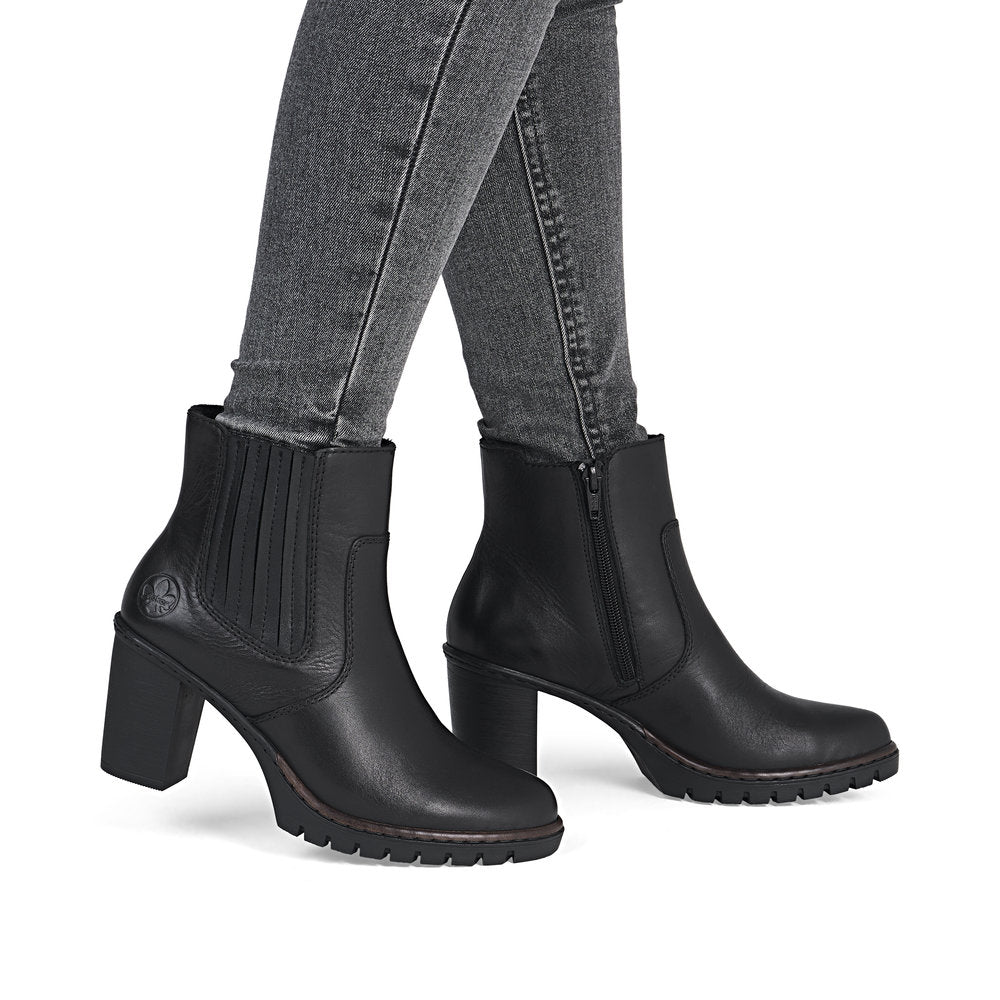 Rieker Y2577-00 Black Block Heel Ankle Boots