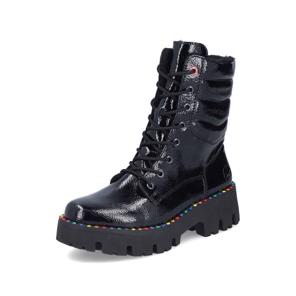 Rieker Y3330-00 Black Patent Lace Ankle Boots