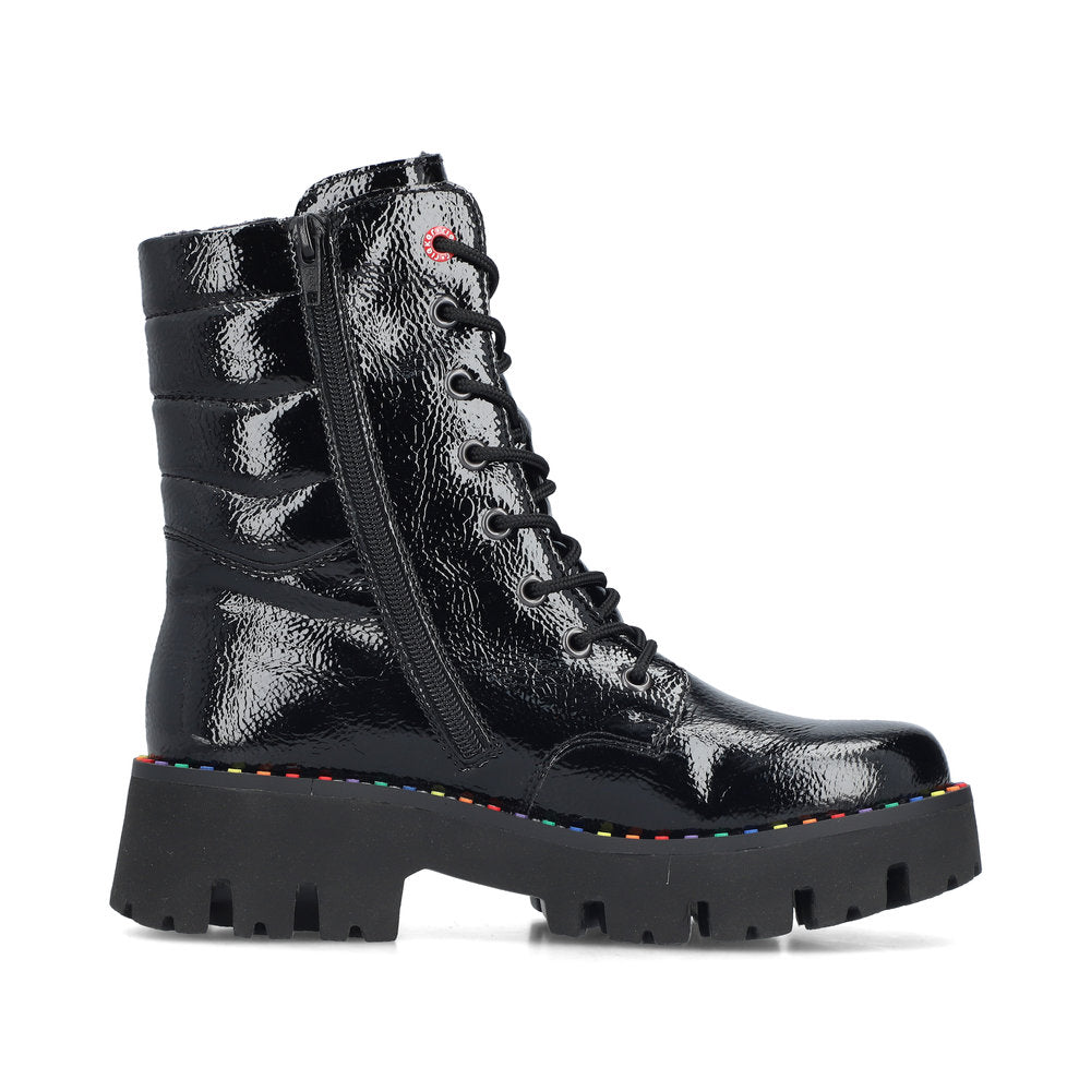Rieker Y3330-00 Black Patent Lace Ankle Boots