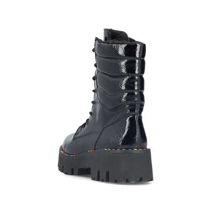 Rieker Y3330-00 Black Patent Lace Ankle Boots