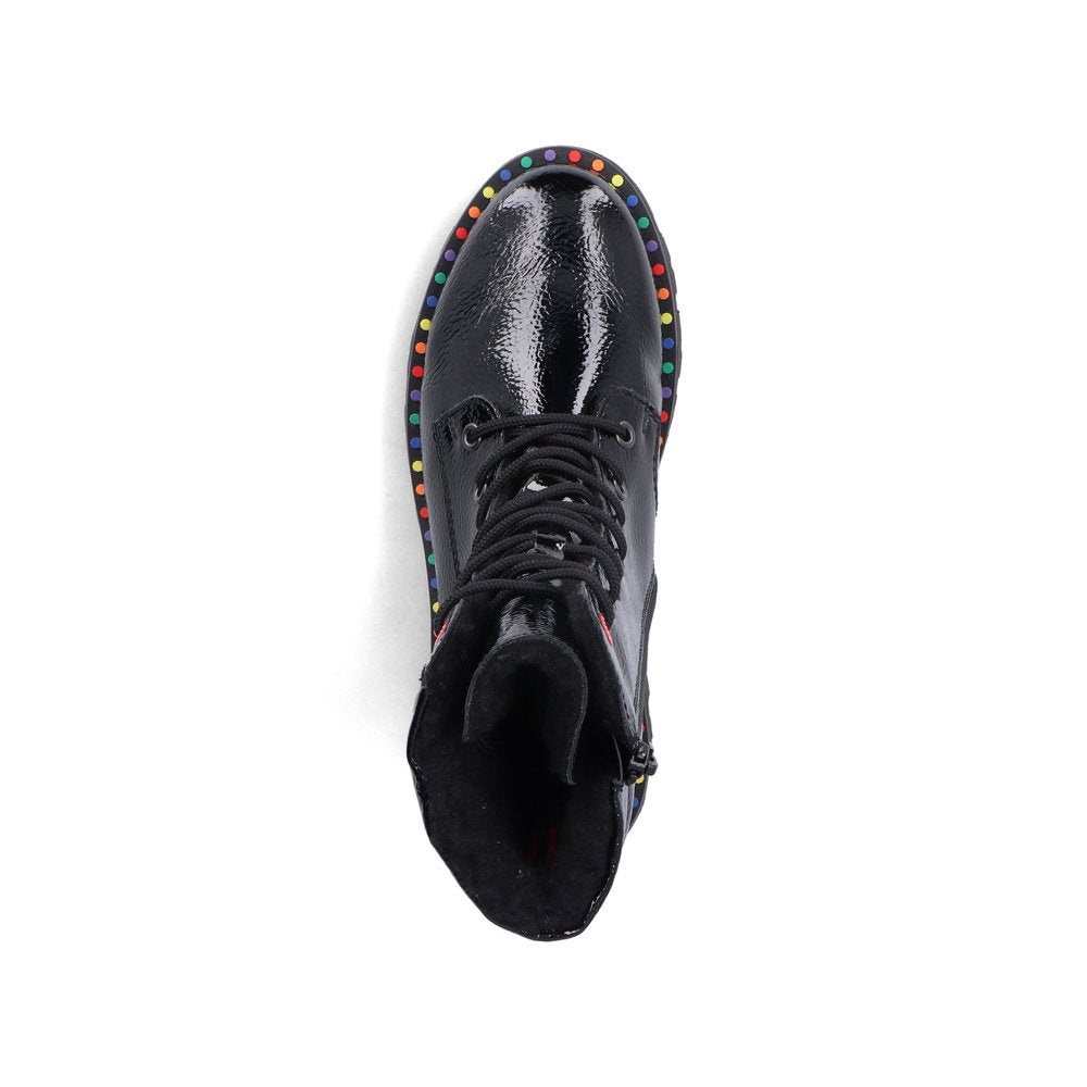 Rieker Y3330-00 Black Patent Lace Ankle Boots