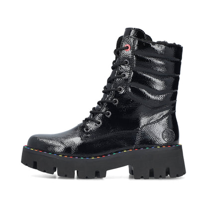 Rieker Y3330-00 Black Patent Lace Ankle Boots