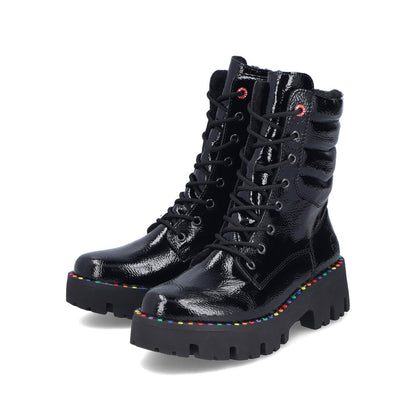 Rieker Y3330-00 Black Patent Lace Ankle Boots