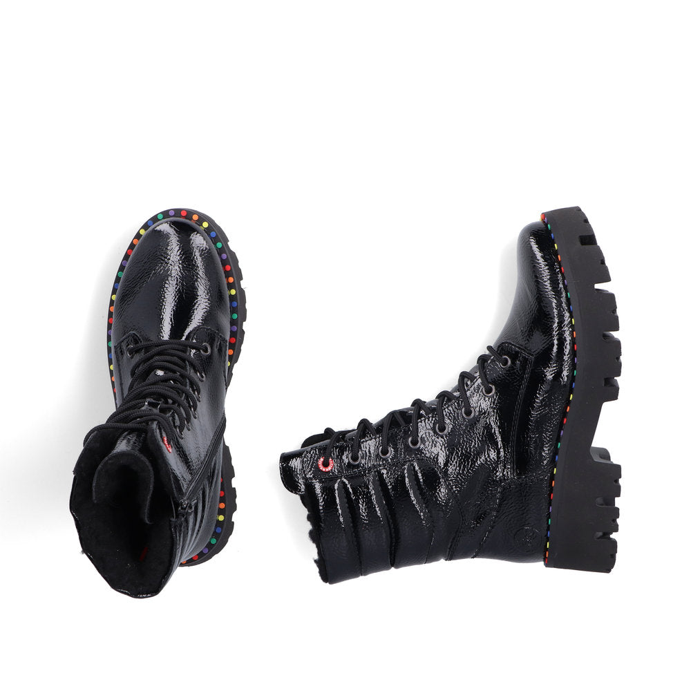 Rieker Y3330-00 Black Patent Lace Ankle Boots