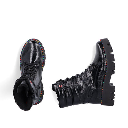 Rieker Y3330-00 Black Patent Lace Ankle Boots