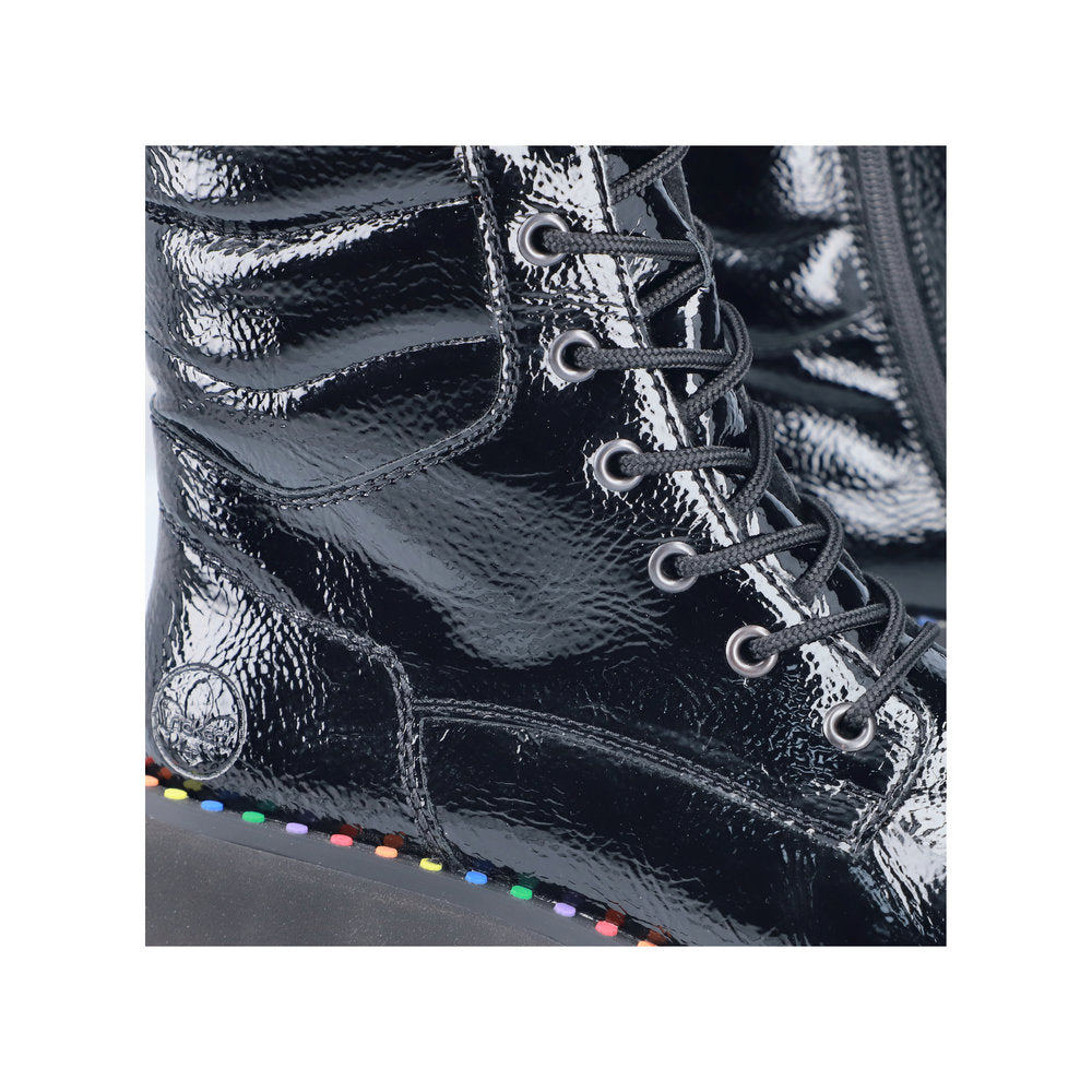 Rieker Y3330-00 Black Patent Lace Ankle Boots