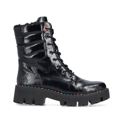 Rieker Y3330-00 Black Patent Lace Ankle Boots