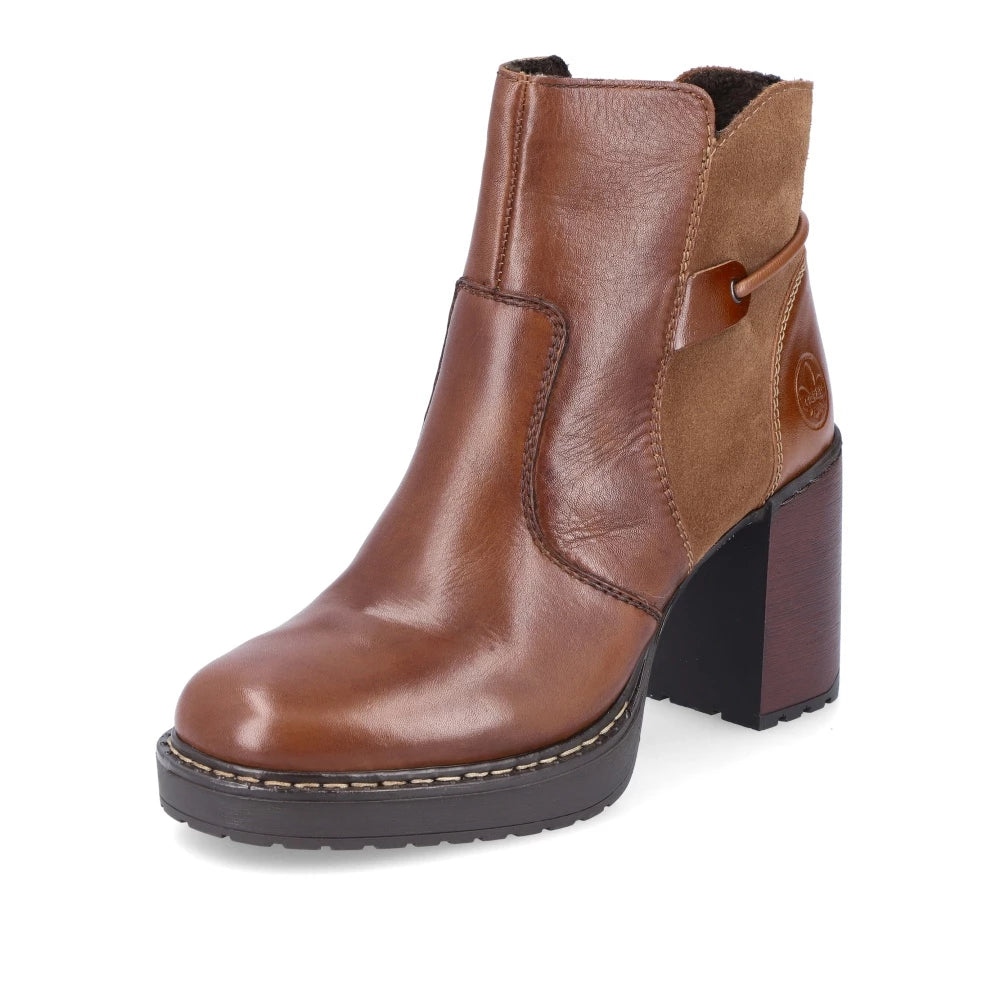 Rieker Y4157-24 Tan Block Heel Ankle Boots