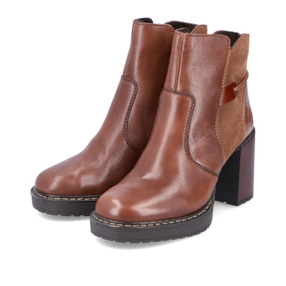 Rieker Y4157-24 Tan Block Heel Ankle Boots