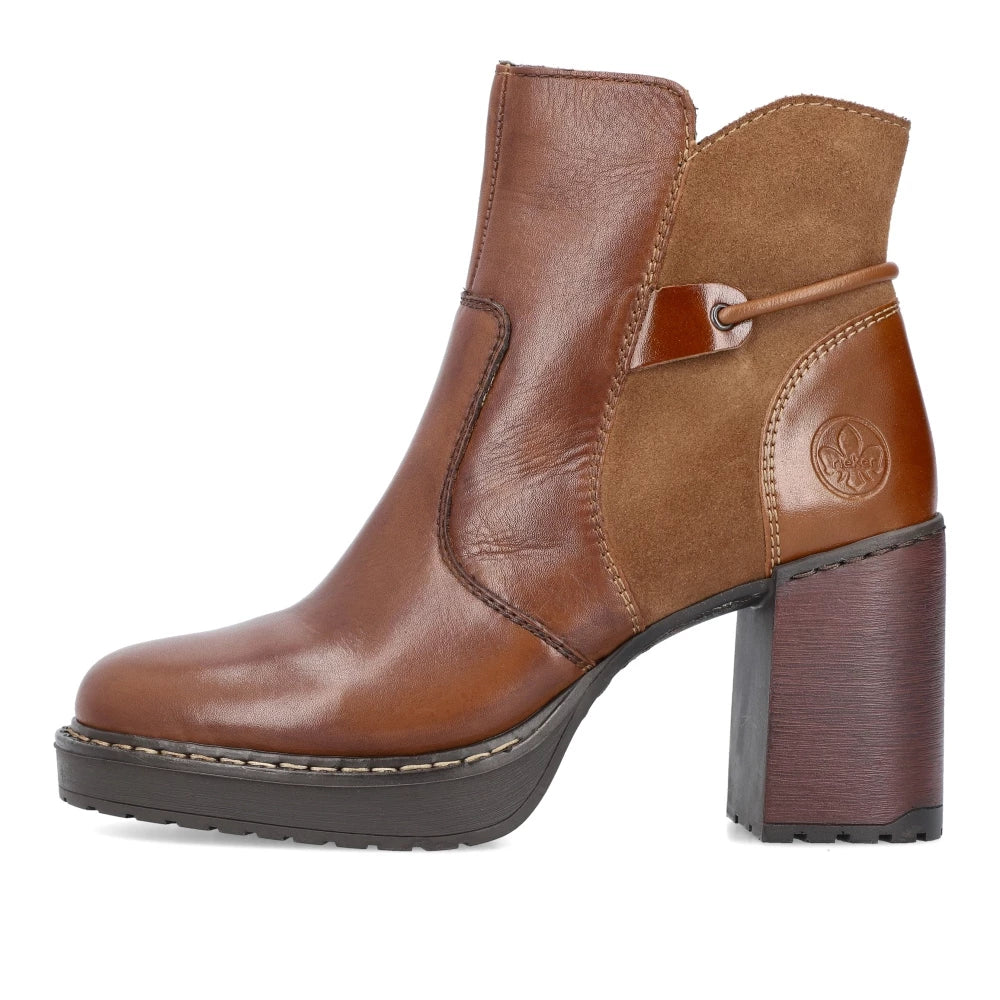 Rieker Y4157-24 Tan Block Heel Ankle Boots