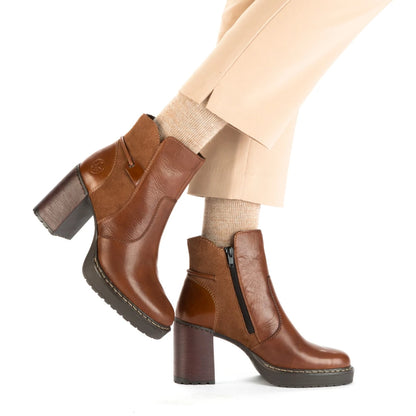 Rieker Y4157-24 Tan Block Heel Ankle Boots