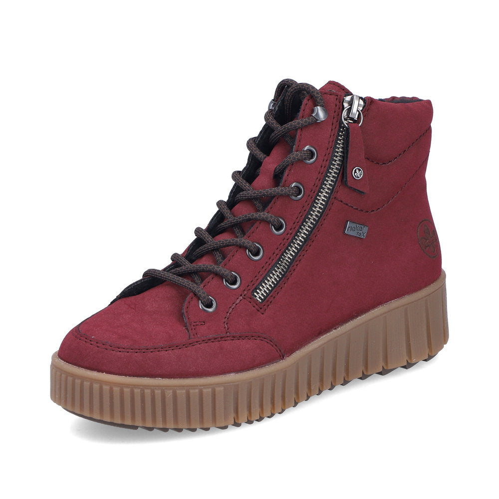 Rieker TEX Y6104-35 Burgundy Ankle Boots with Lace & Side Zip