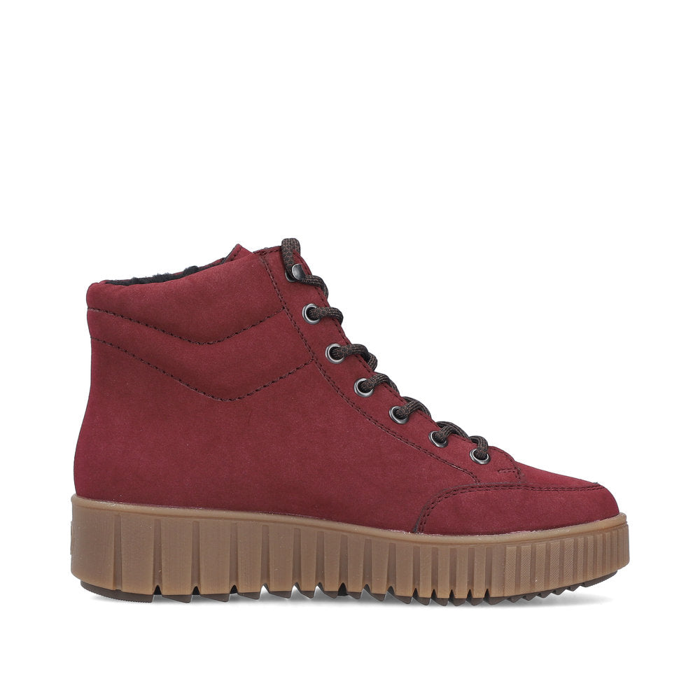 Rieker TEX Y6104-35 Burgundy Ankle Boots with Lace & Side Zip