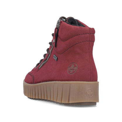 Rieker TEX Y6104-35 Burgundy Ankle Boots with Lace & Side Zip