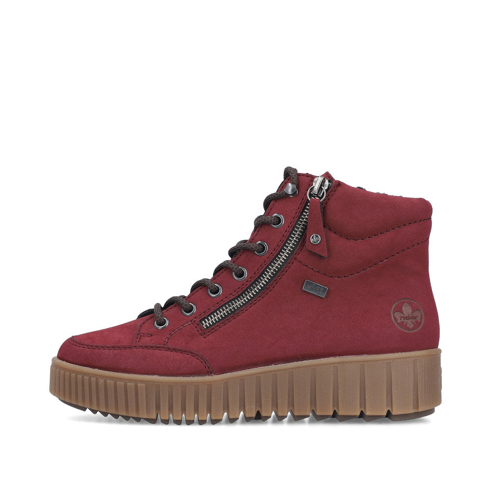 Rieker TEX Y6104-35 Burgundy Ankle Boots with Lace & Side Zip