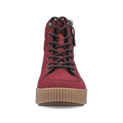 Rieker TEX Y6104-35 Burgundy Ankle Boots with Lace & Side Zip