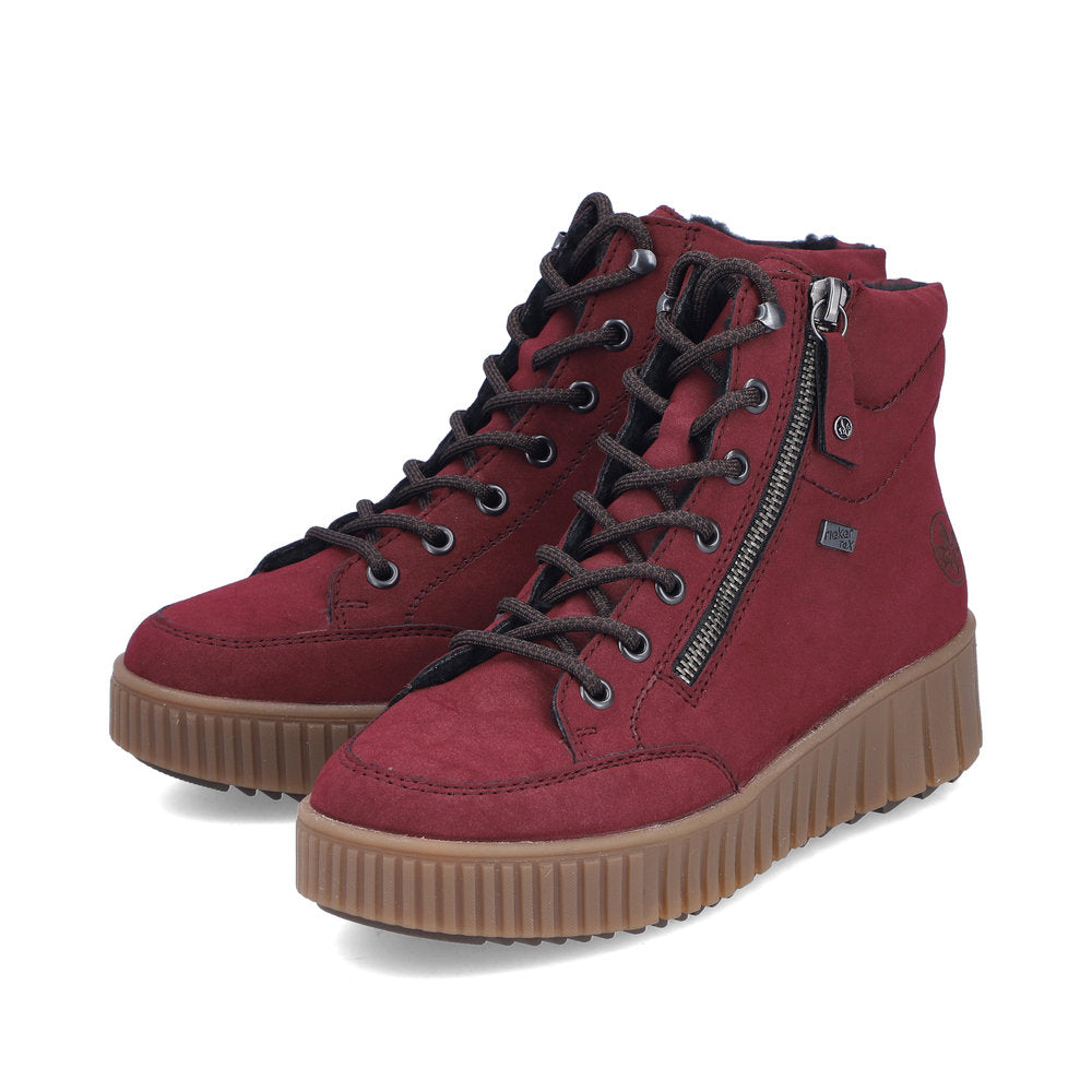 Rieker TEX Y6104-35 Burgundy Ankle Boots with Lace & Side Zip