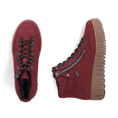 Rieker TEX Y6104-35 Burgundy Ankle Boots with Lace & Side Zip