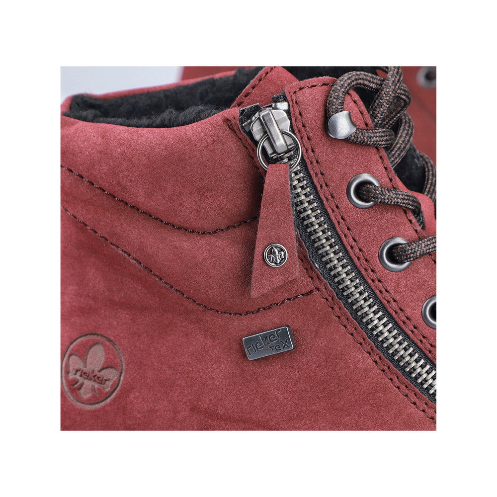 Rieker TEX Y6104-35 Burgundy Ankle Boots with Lace & Side Zip