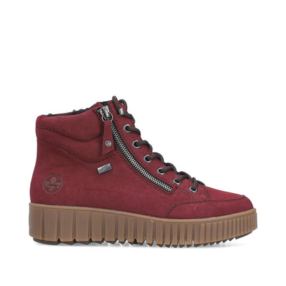 Rieker TEX Y6104-35 Burgundy Ankle Boots with Lace & Side Zip