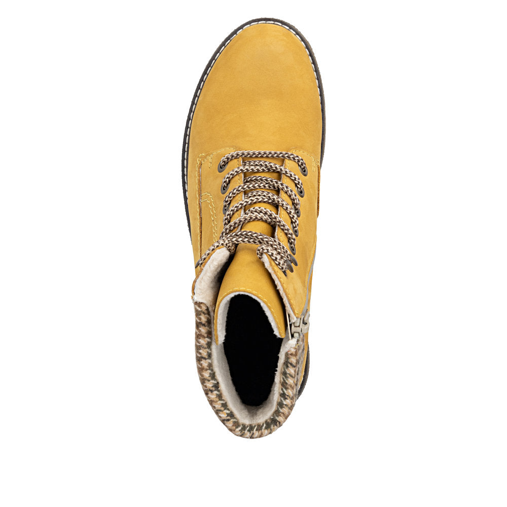 Rieker TEX Y8130-68 Mustard Yellow & Beige Mix Cuff Boots
