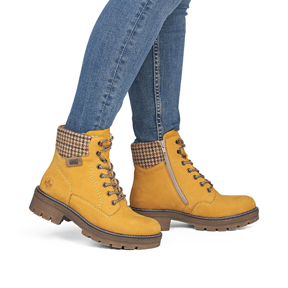 Rieker TEX Y8130-68 Mustard Yellow & Beige Mix Cuff Boots