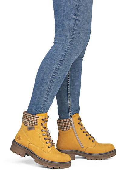 Rieker TEX Y8130-68 Mustard Yellow & Beige Mix Cuff Boots
