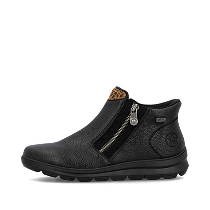 Rieker TEX Z0059-00 Black & Leopard Trim Ankle Boots