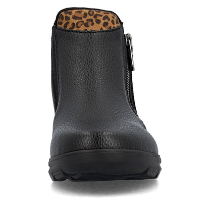 Rieker TEX Z0059-00 Black & Leopard Trim Ankle Boots