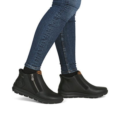 Rieker TEX Z0059-00 Black & Leopard Trim Ankle Boots