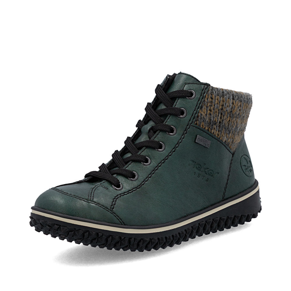Rieker TEX Z4243-55 Peacock Green Lace Ankle Boots with Cuff