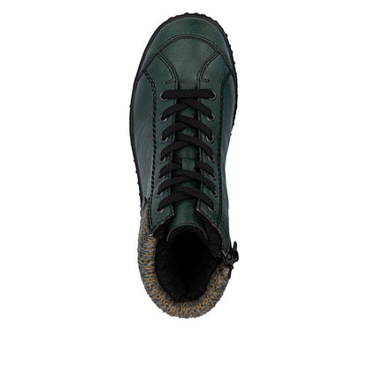 Rieker TEX Z4243-55 Peacock Green Lace Ankle Boots with Cuff