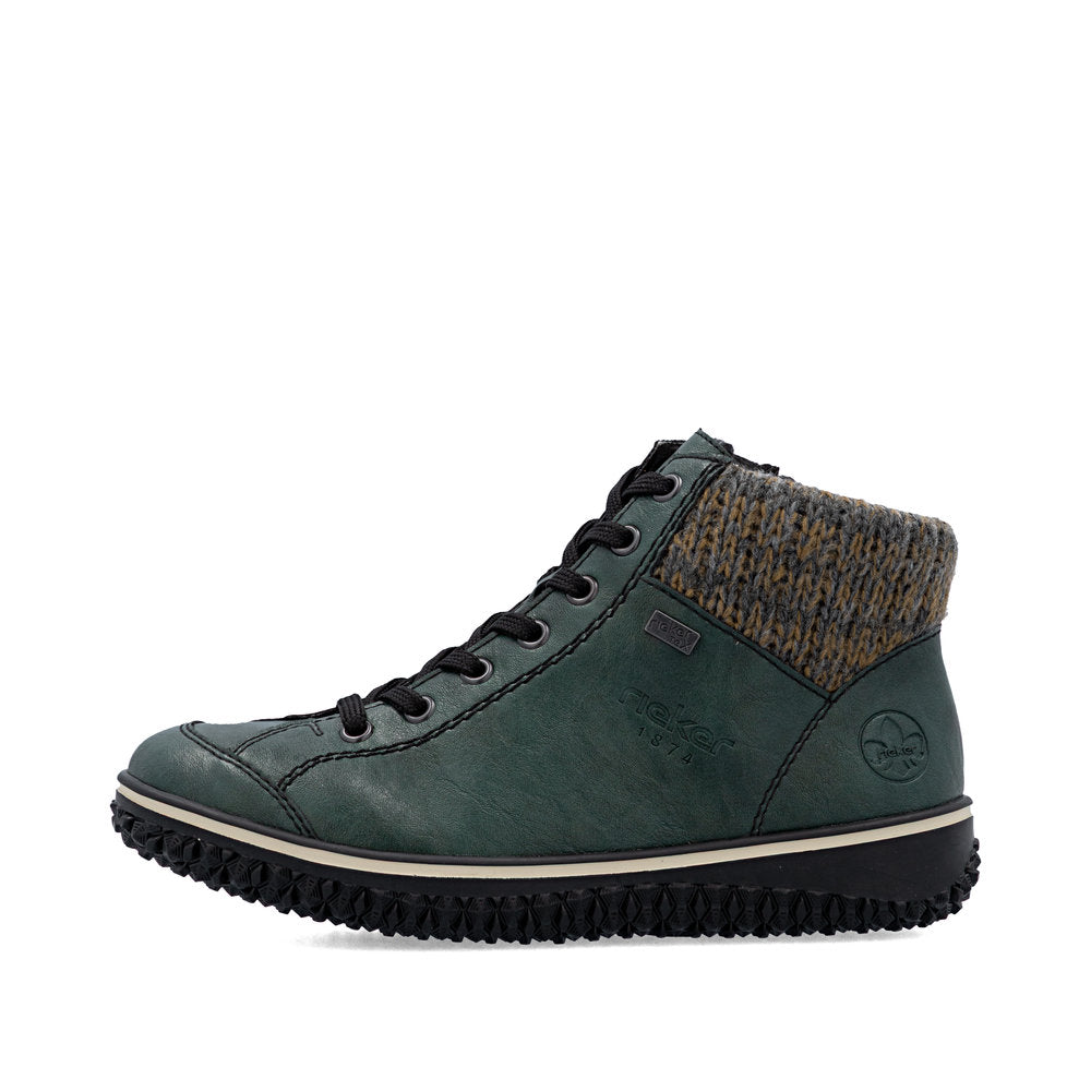 Rieker TEX Z4243-55 Peacock Green Lace Ankle Boots with Cuff