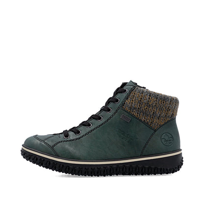 Rieker TEX Z4243-55 Peacock Green Lace Ankle Boots with Cuff