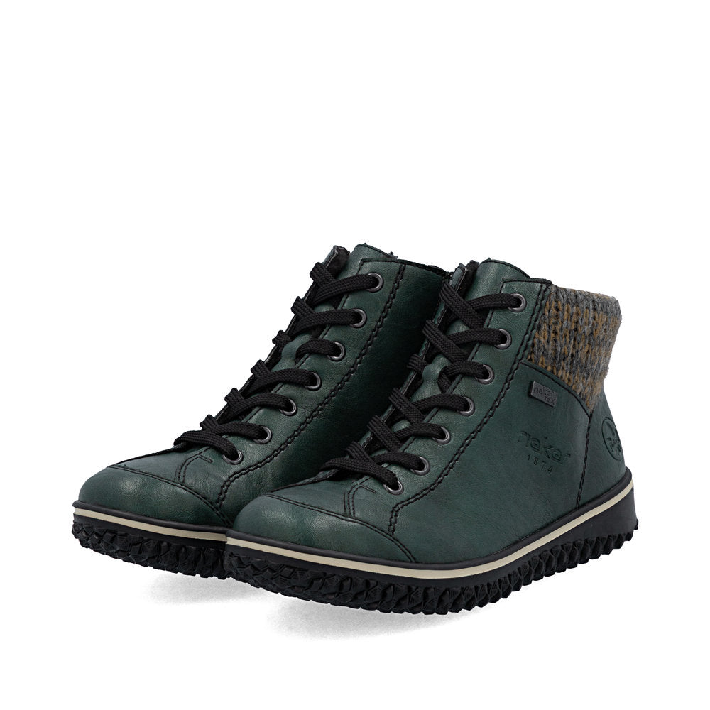 Rieker TEX Z4243-55 Peacock Green Lace Ankle Boots with Cuff