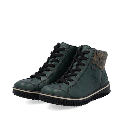 Rieker TEX Z4243-55 Peacock Green Lace Ankle Boots with Cuff