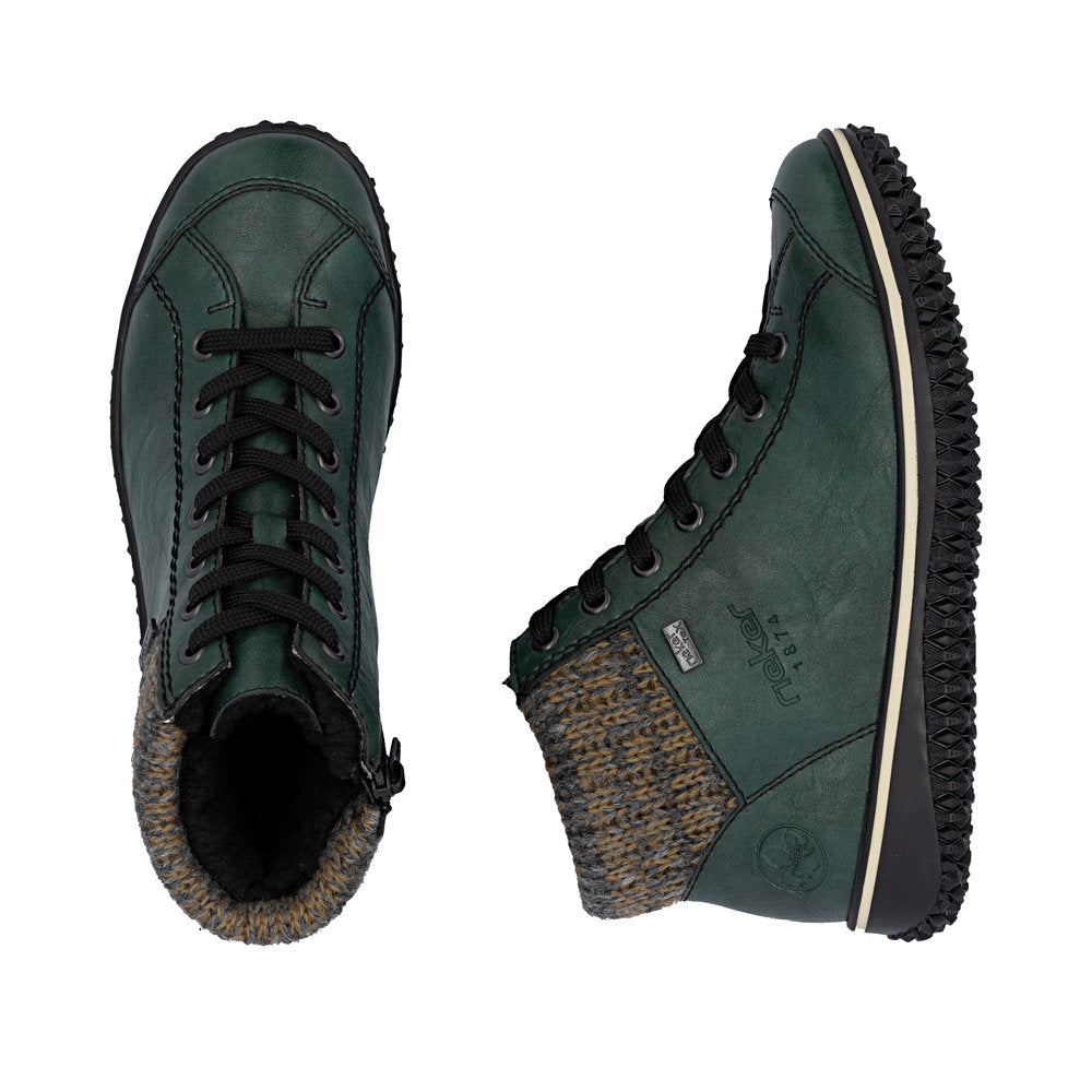 Rieker TEX Z4243-55 Peacock Green Lace Ankle Boots with Cuff