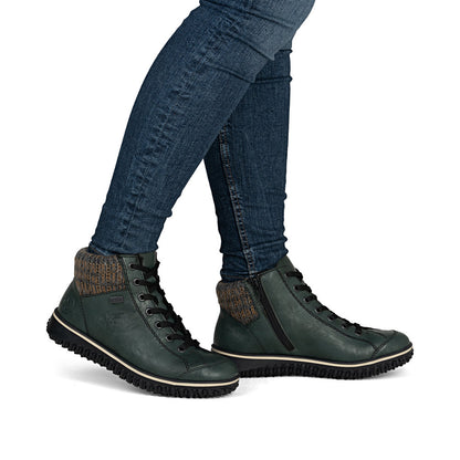 Rieker TEX Z4243-55 Peacock Green Lace Ankle Boots with Cuff