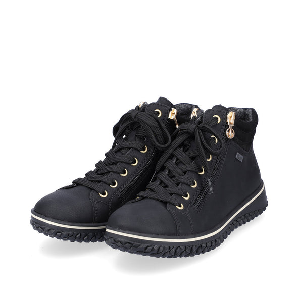 Rieker Z4263-00 Tex Black Boots with Lace & Zip